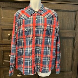 Lucky Brand mens long sleeve button down collared shirt blue and red sz XL